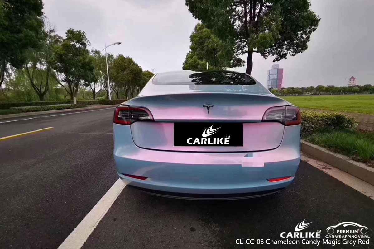 CARLIKE CL-CC-03 chameleon candy magic grey red car wrap vinyl for Tesla