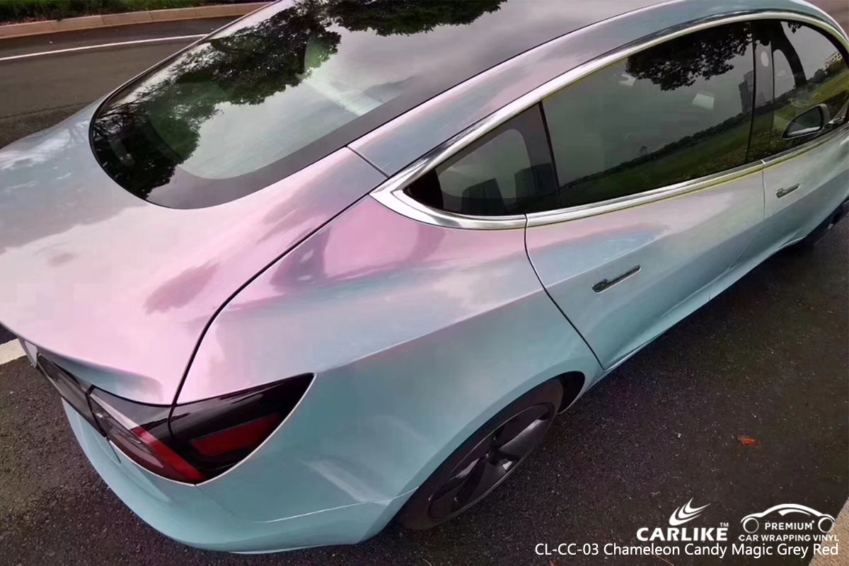 CARLIKE CL-CC-03 chameleon candy magic grey red car wrap vinyl for Tesla