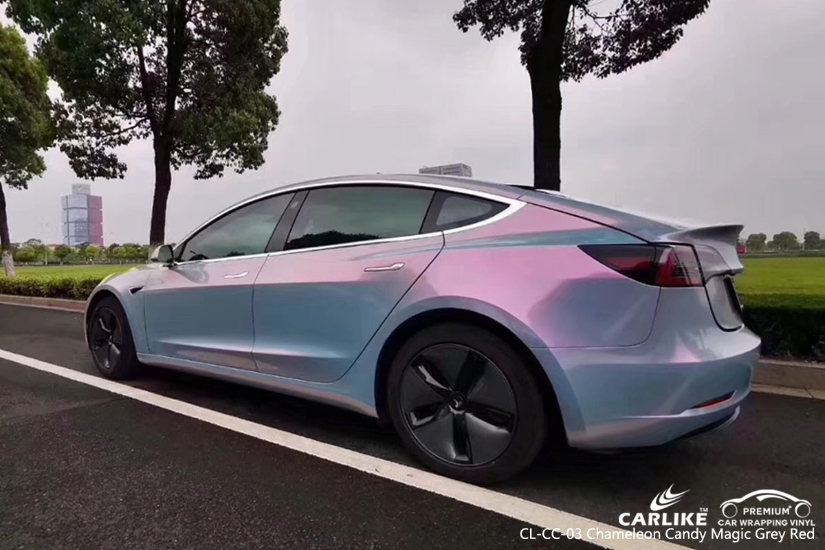 CARLIKE CL-CC-03 chameleon candy magic grey red car wrap vinyl for Tesla