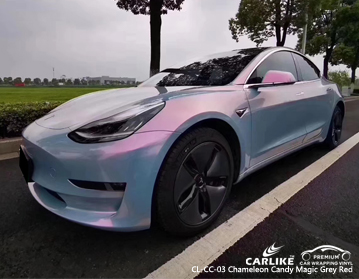 CL-CC-03 Camaleón caramelo mágico gris rojo auto vinilo envoltura para Tesla