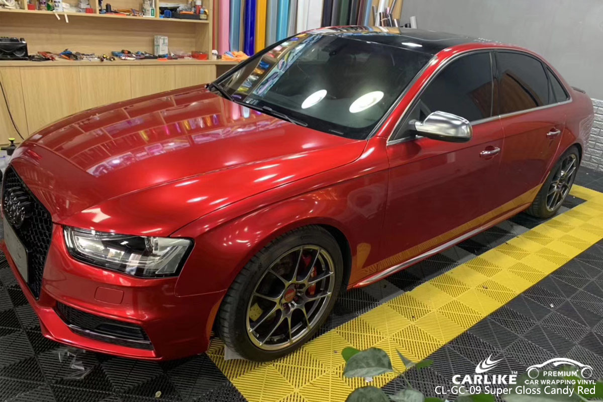CARLIKE CL-GC-09 super gloss candy red car wrap vinyl for Audi