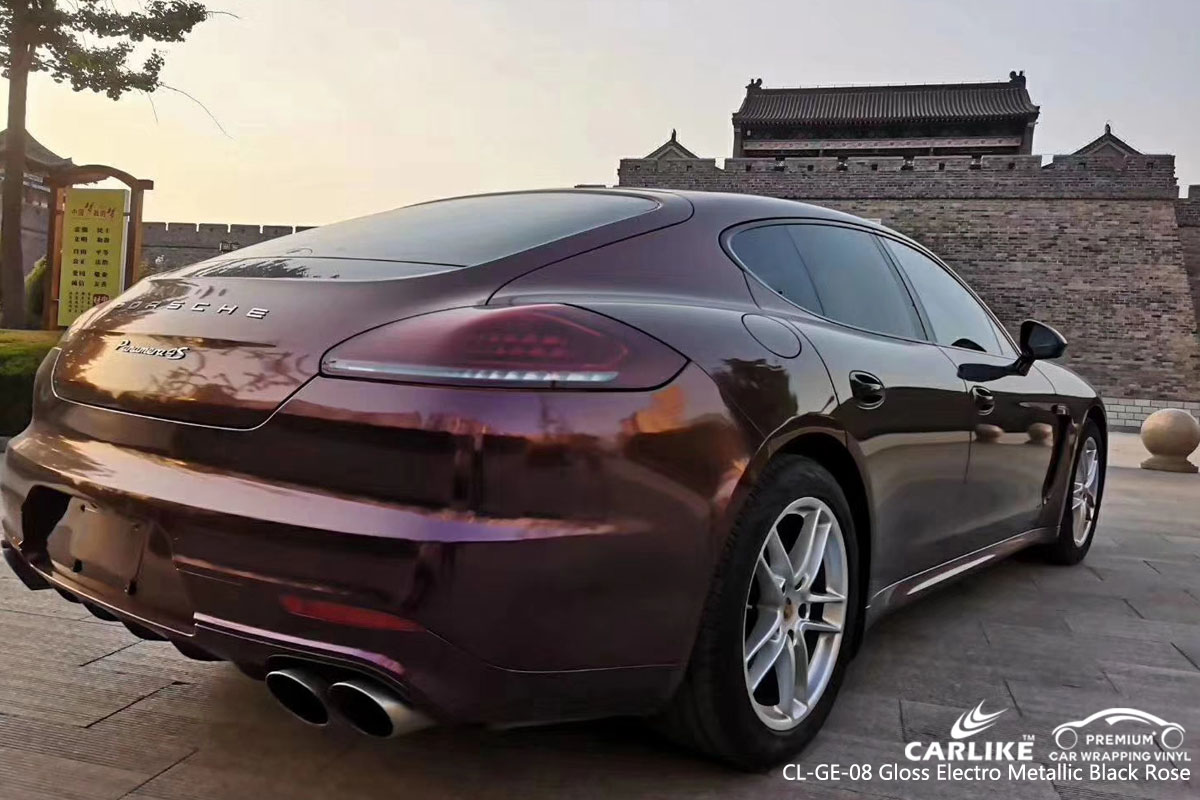 CARLIKE CL-GE-08 gloss electro metallic black rose car wrap vinyl for Porsche