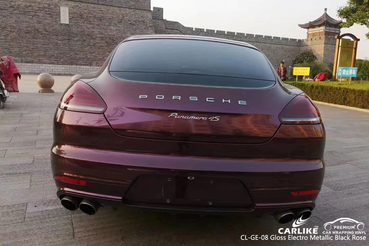 CARLIKE CL-GE-08 gloss electro metallic black rose car wrap vinyl for Porsche