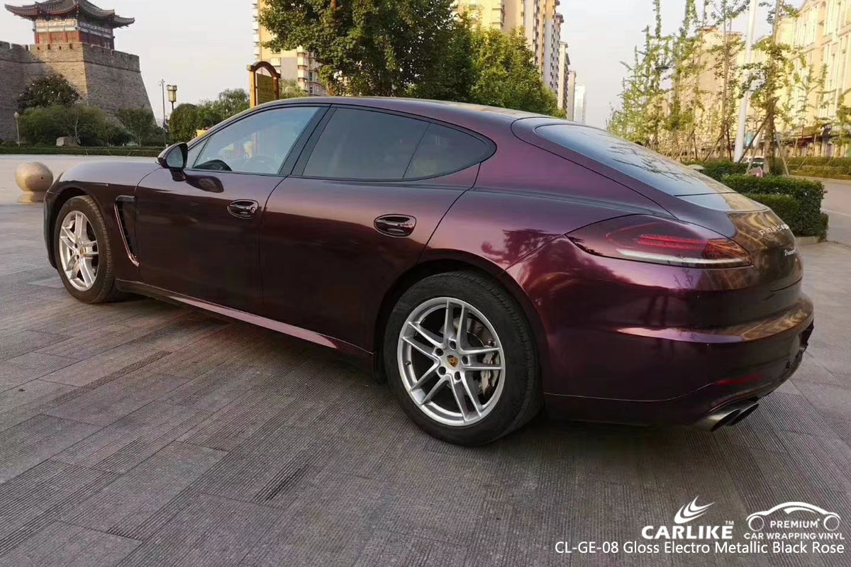 CARLIKE CL-GE-08 gloss electro metallic black rose car wrap vinyl for Porsche