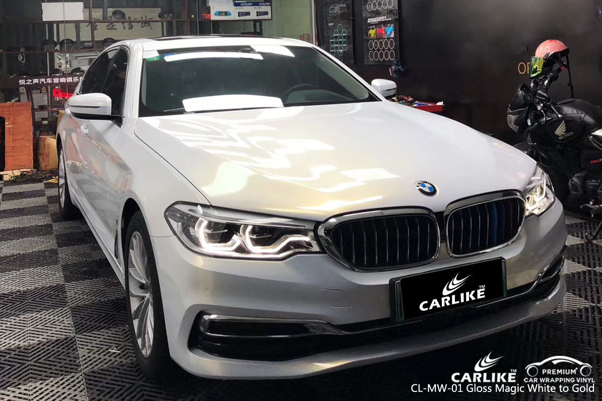 CARLIKE CL-MW-01 gloss magic white to gold car wrapping vinyl for BMW