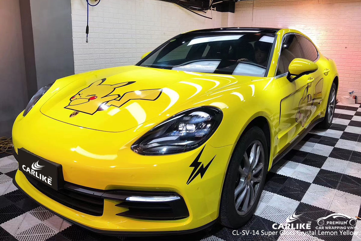 CARLIKE CL-SV-14 super gloss crystal lemon yellow car wrap vinyl for Porsche