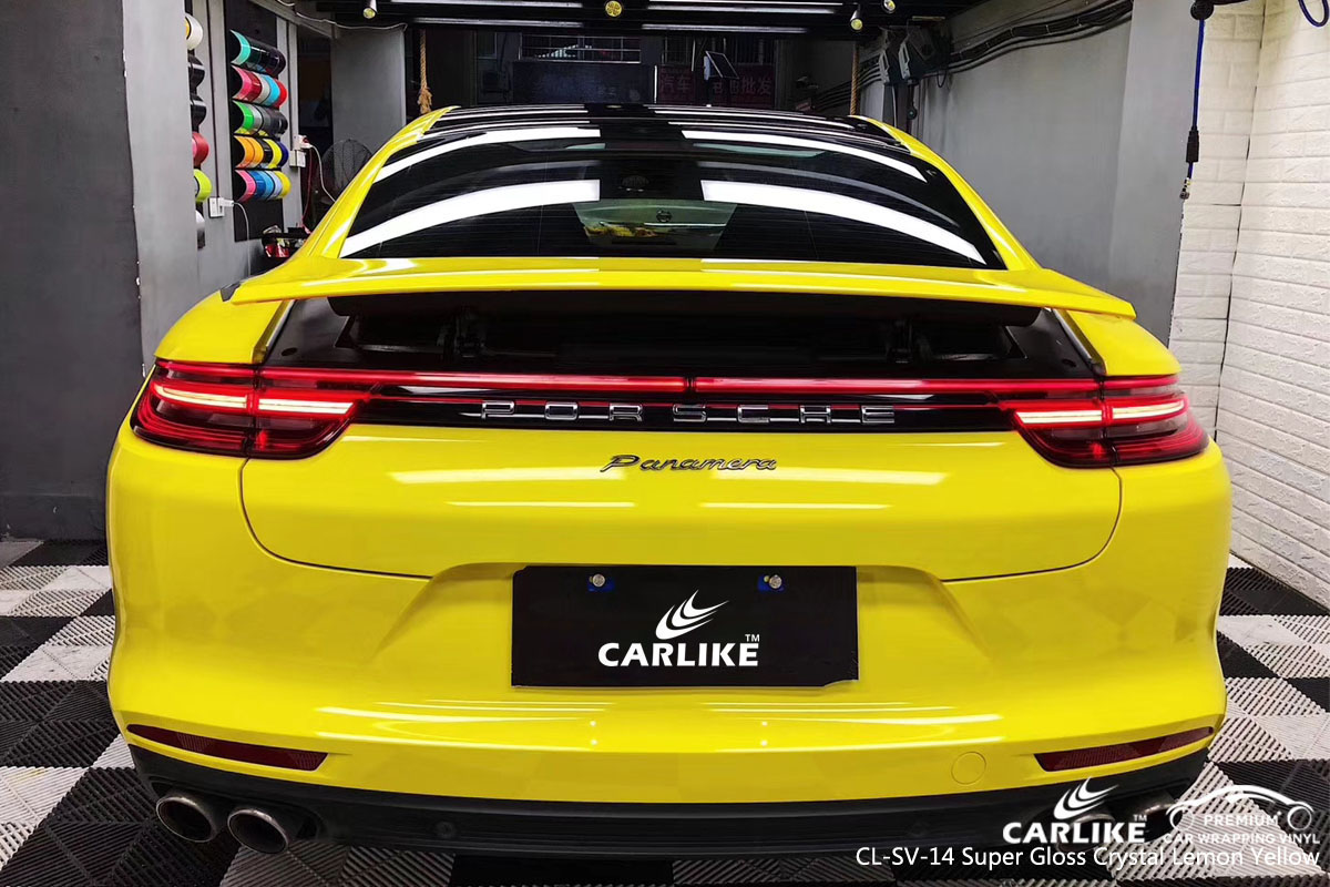 CARLIKE CL-SV-14 super gloss crystal lemon yellow car wrap vinyl for Porsche
