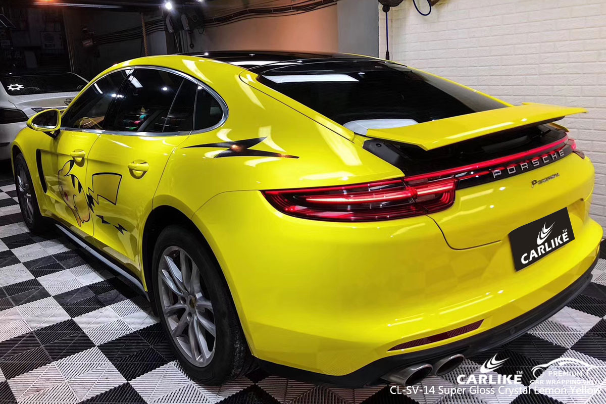 CARLIKE CL-SV-14 super gloss crystal lemon yellow car wrap vinyl for Porsche