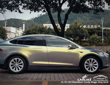 CL-CC-02 الحرباء حلوى السحر الرمادي الذهب التفاف السيارة الفينيل لتسلا