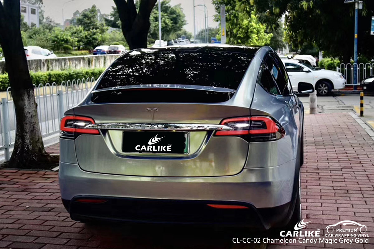 CARLIKE CL-CC-02 chameleon candy magic grey gold car wrap vinyl for Tesla
