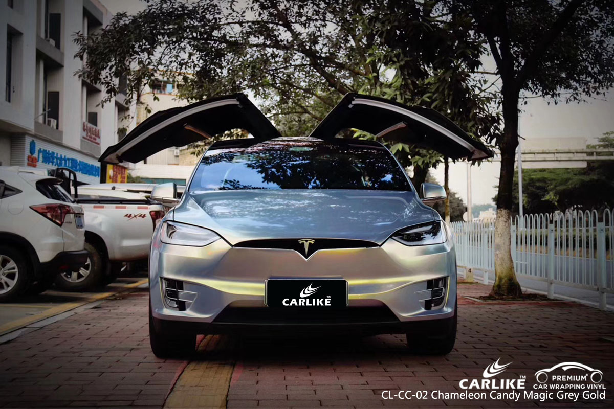 CARLIKE CL-CC-02 chameleon candy magic grey gold car wrap vinyl for Tesla