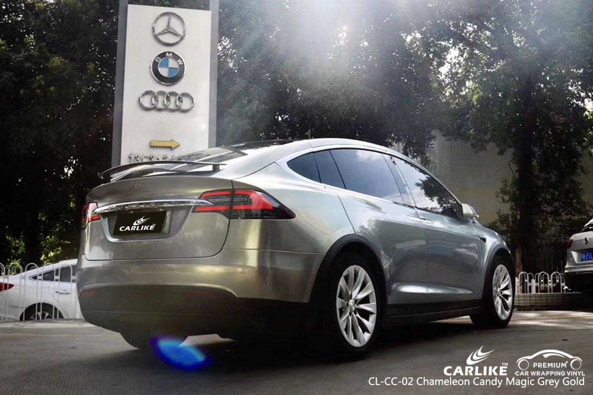 CARLIKE CL-CC-02 chameleon candy magic grey gold car wrap vinyl for Tesla