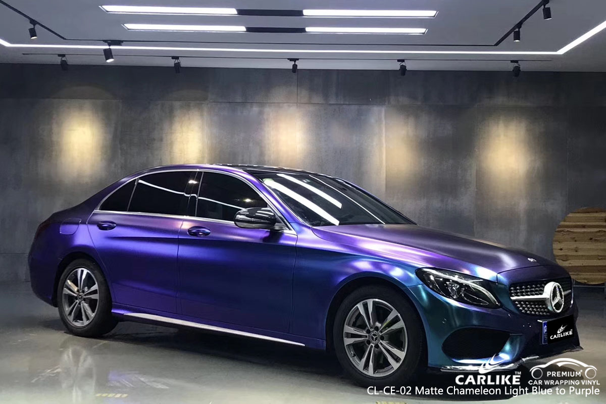 CARLIKE CL-CE-02 matte chameleon light blue to purple car wrap vinyl for Mercedes-Benz