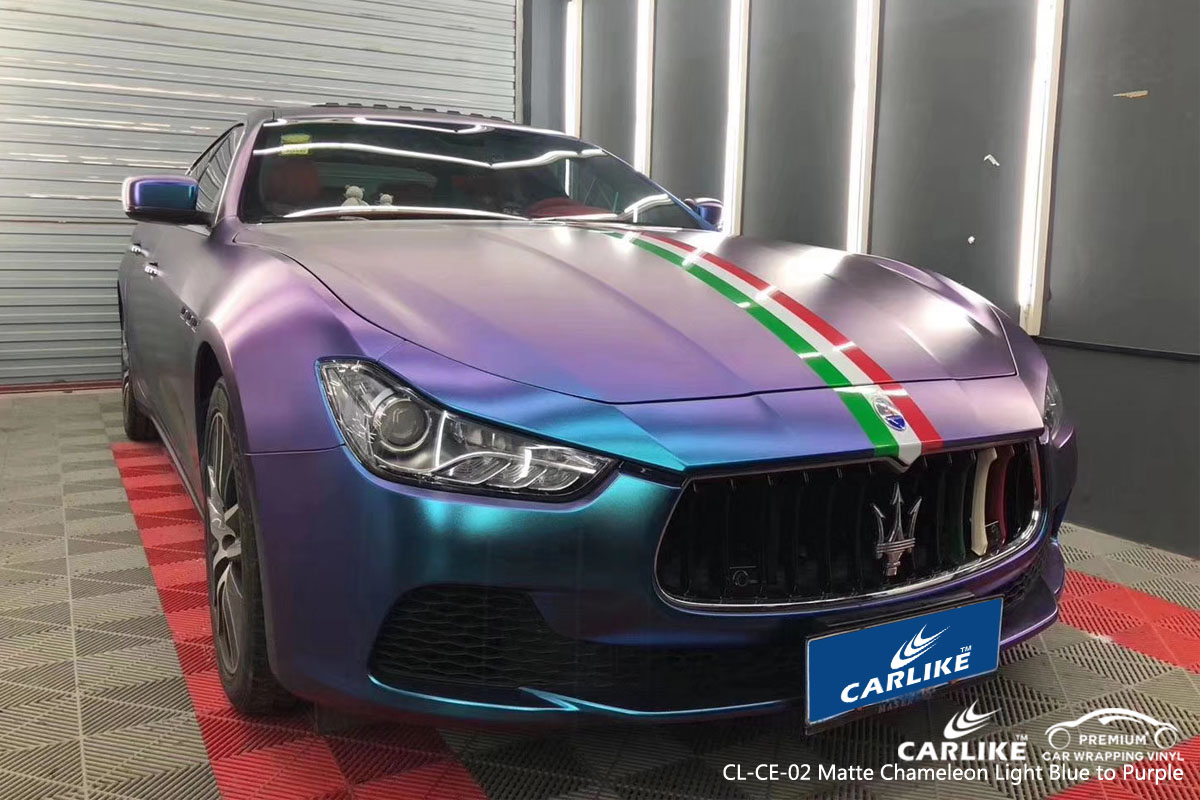 CARLIKE CL-CE-02 matte chameleon light blue to purple car wrap vinyl for Maserati