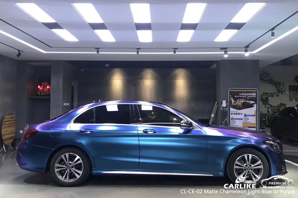 CARLIKE CL-CE-02 matte chameleon light blue to purple car wrap vinyl for Mercedes-Benz