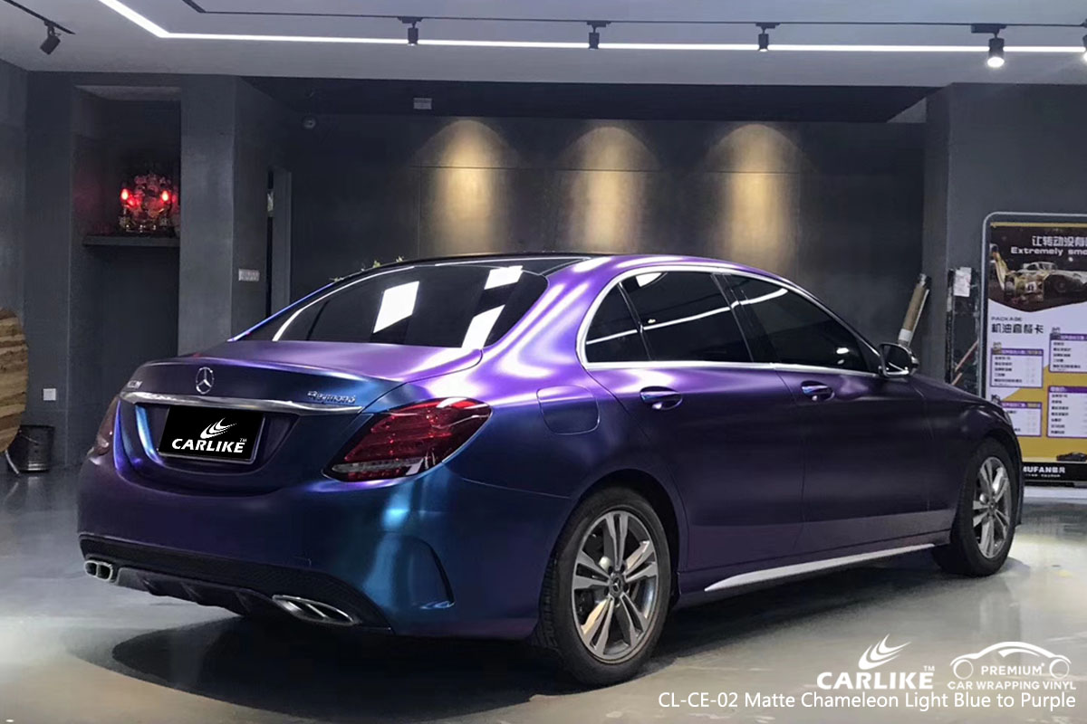 CARLIKE CL-CE-02 matte chameleon light blue to purple car wrap vinyl for Mercedes-Benz