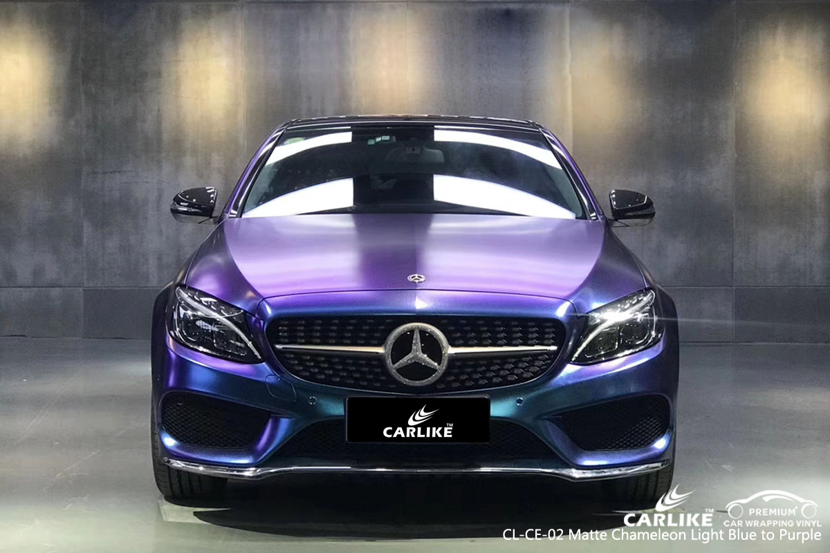 CARLIKE CL-CE-02 matte chameleon light blue to purple car wrap vinyl for Mercedes-Benz