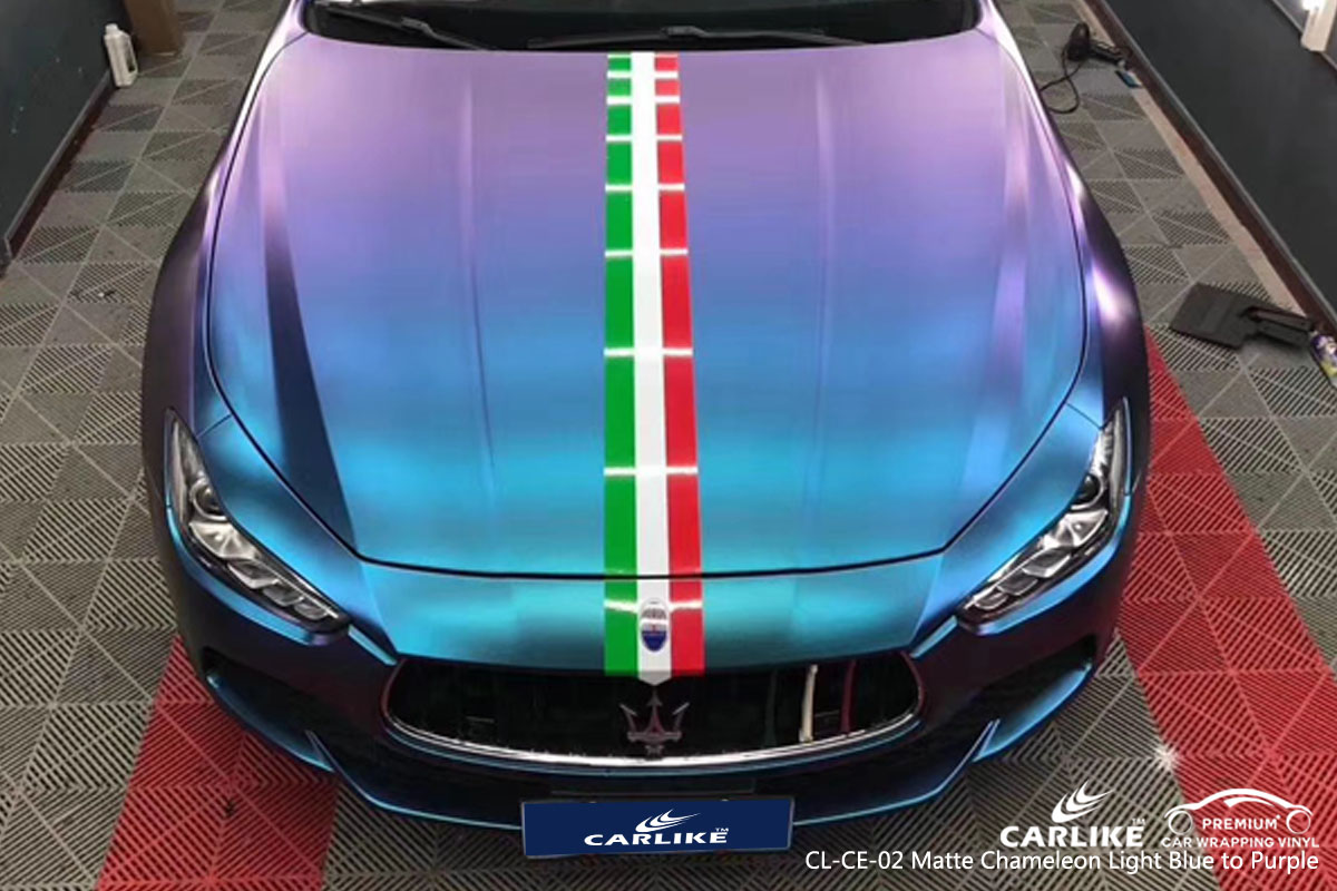 CARLIKE CL-CE-02 matte chameleon light blue to purple car wrap vinyl for Maserati