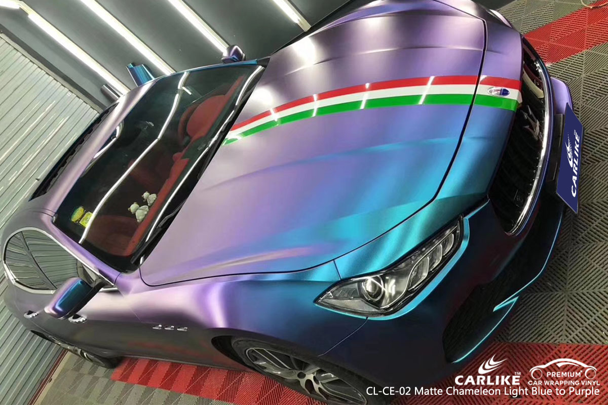 CARLIKE CL-CE-02 matte chameleon light blue to purple car wrap vinyl for Maserati