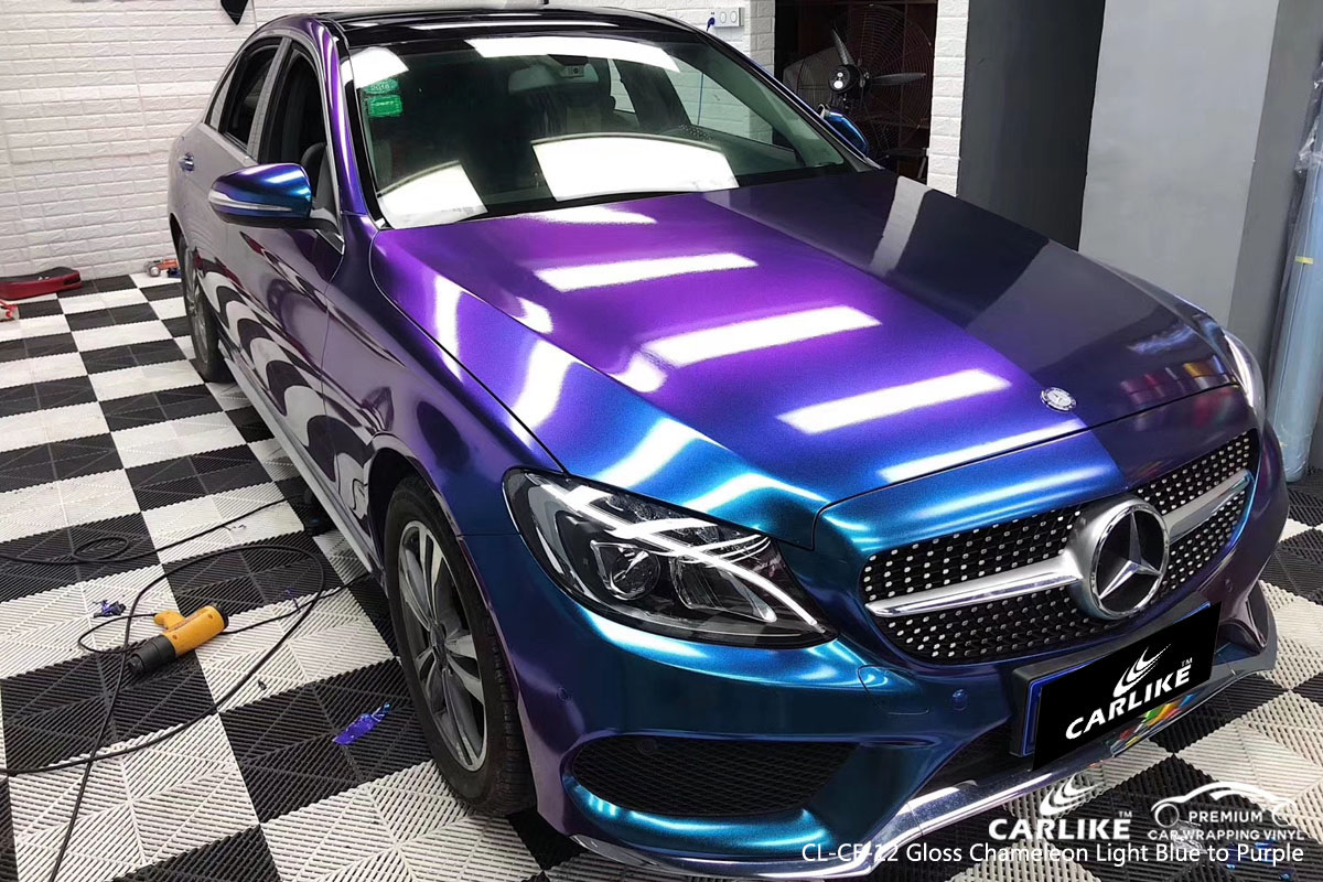 CARLIKE CL-CE-12 gloss chameleon light blue to purple car wrap vinyl for Mercedes-Benz