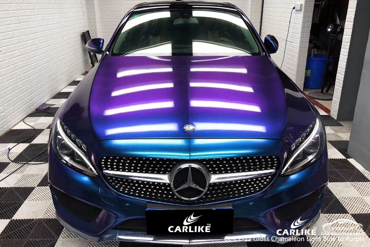 CARLIKE CL-CE-12 gloss chameleon light blue to purple car wrap vinyl for Mercedes-Benz