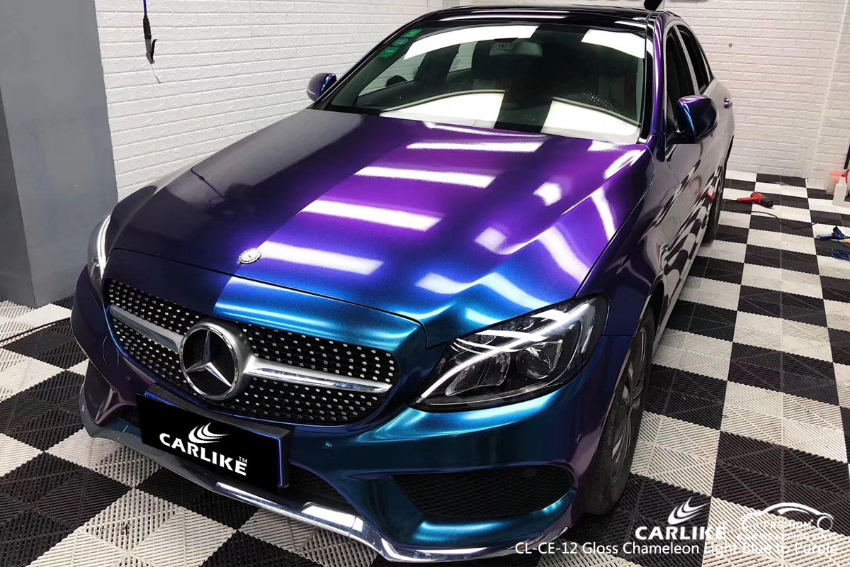 CARLIKE CL-CE-12 gloss chameleon light blue to purple car wrap vinyl for Mercedes-Benz