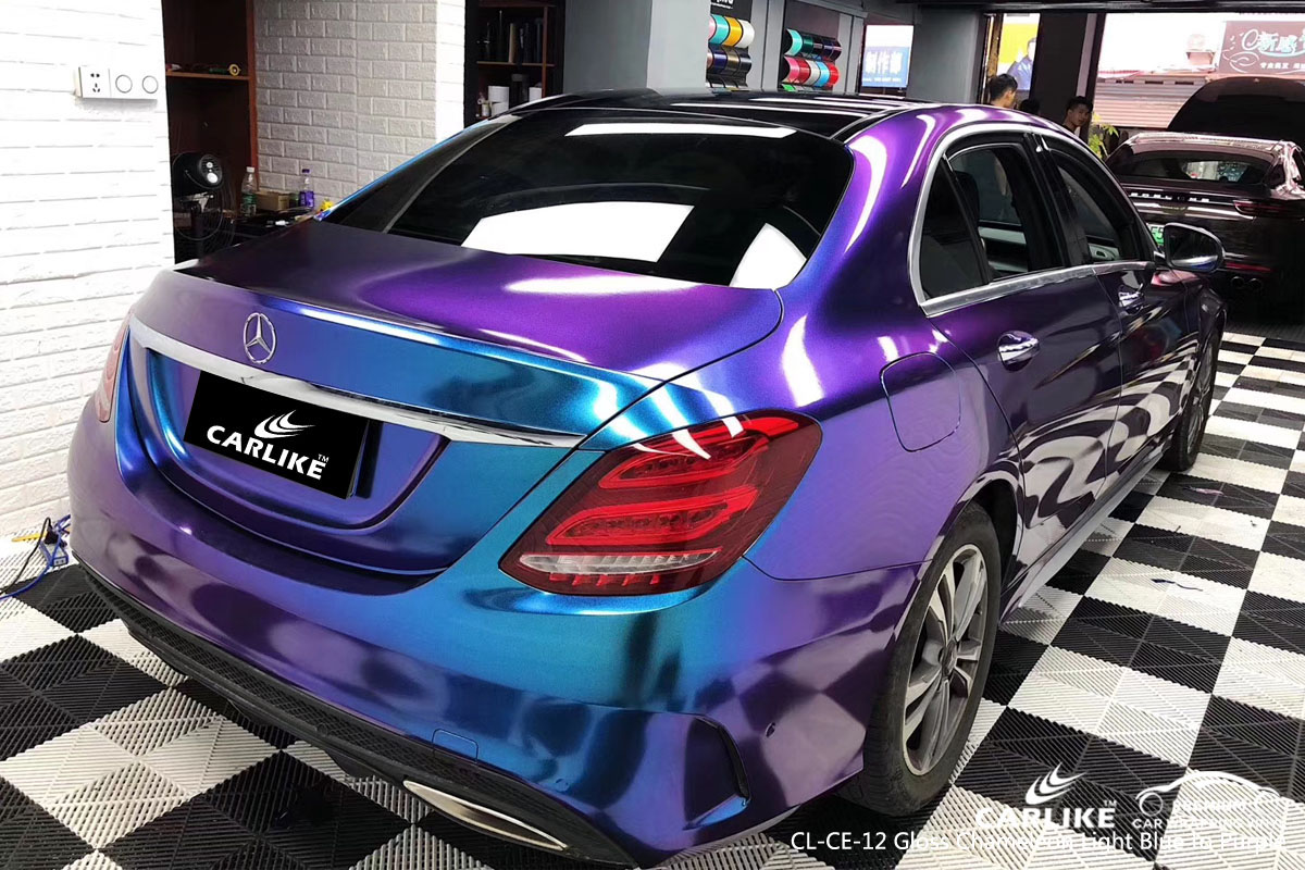 CARLIKE CL-CE-12 gloss chameleon light blue to purple car wrap vinyl for Mercedes-Benz