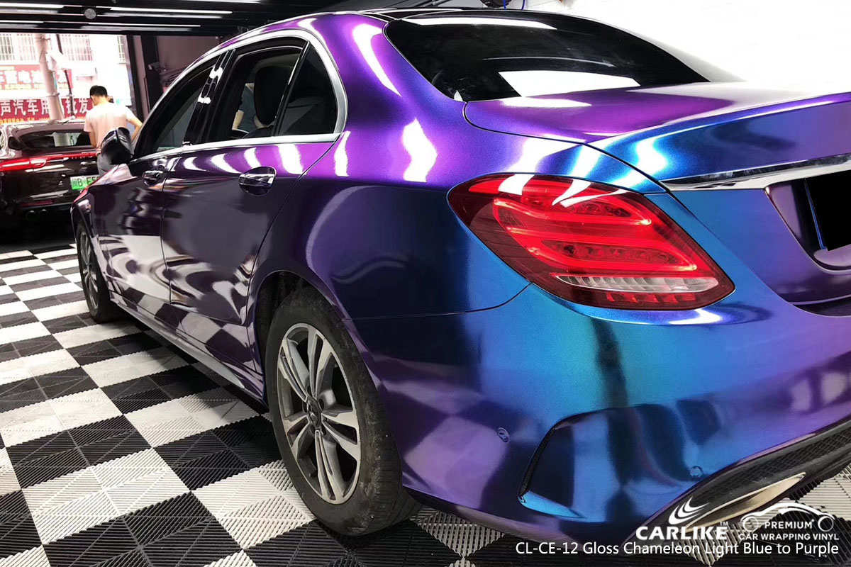 CARLIKE CL-CE-12 gloss chameleon light blue to purple car wrap vinyl for Mercedes-Benz
