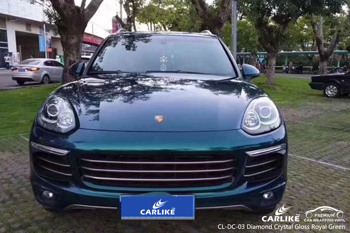 CARLIKE CL-DC-03 diamond crystal gloss royal green car wrap vinyl for Porsche