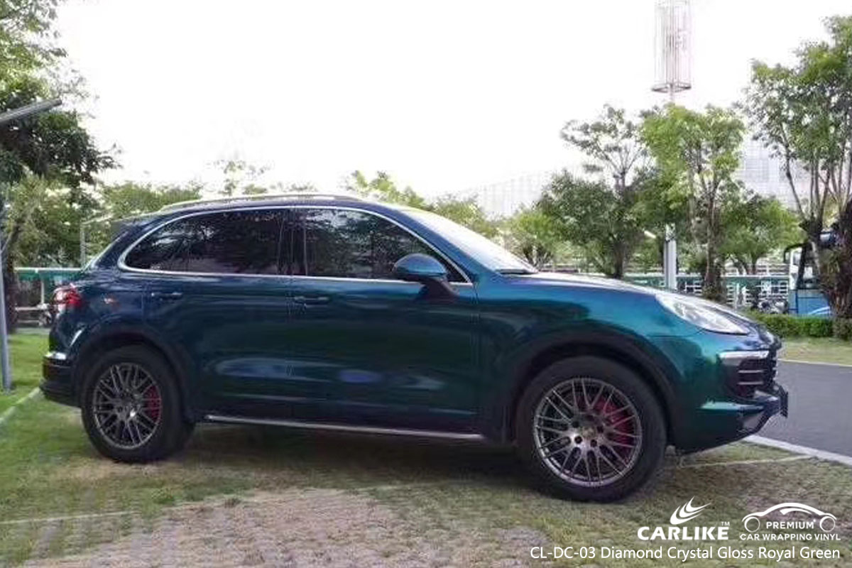CARLIKE CL-DC-03 diamond crystal gloss royal green car wrap vinyl for Porsche