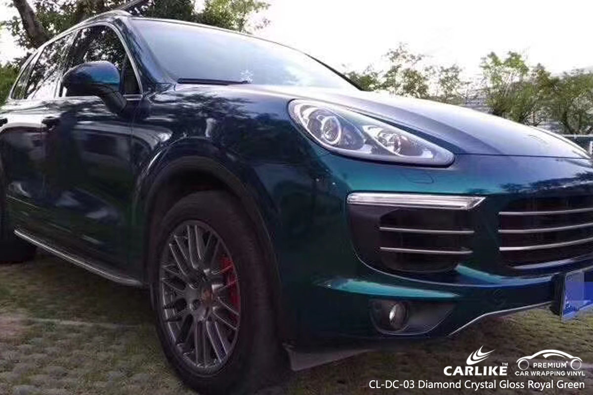 CARLIKE CL-DC-03 diamond crystal gloss royal green car wrap vinyl for Porsche