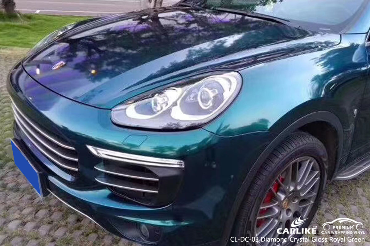CARLIKE CL-DC-03 diamond crystal gloss royal green car wrap vinyl for Porsche