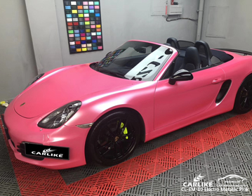 CARLIKE CL-EM-10 Porsche için elektro metalik pembe araba sarma vinil