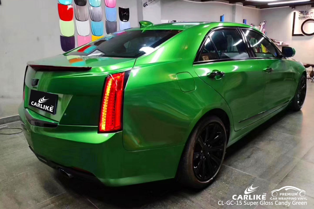 CARLIKE CL-GC-15 super gloss candy green car wrap vinyl for Cadillac