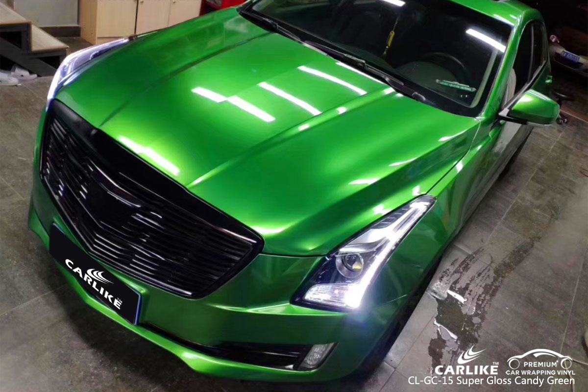 CARLIKE CL-GC-15 super gloss candy green car wrap vinyl for Cadillac