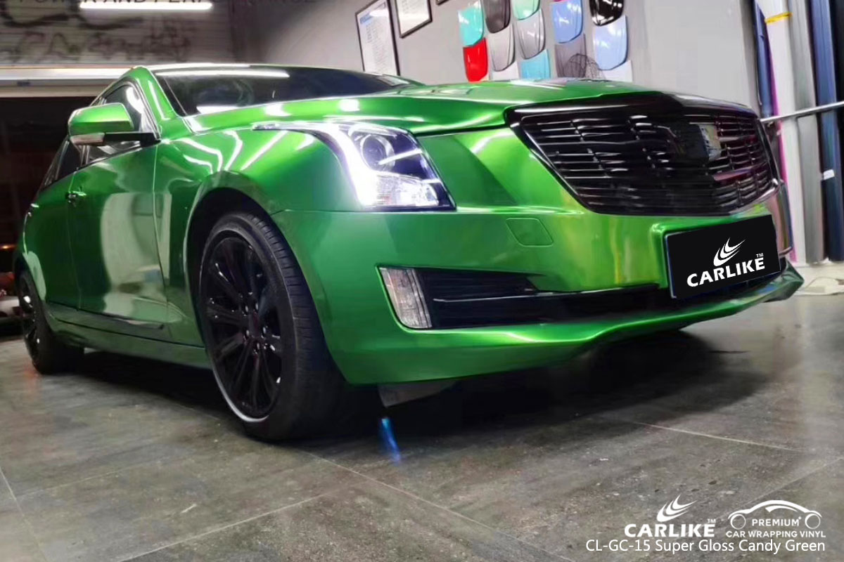 CARLIKE CL-GC-15 super gloss candy green car wrap vinyl for Cadillac