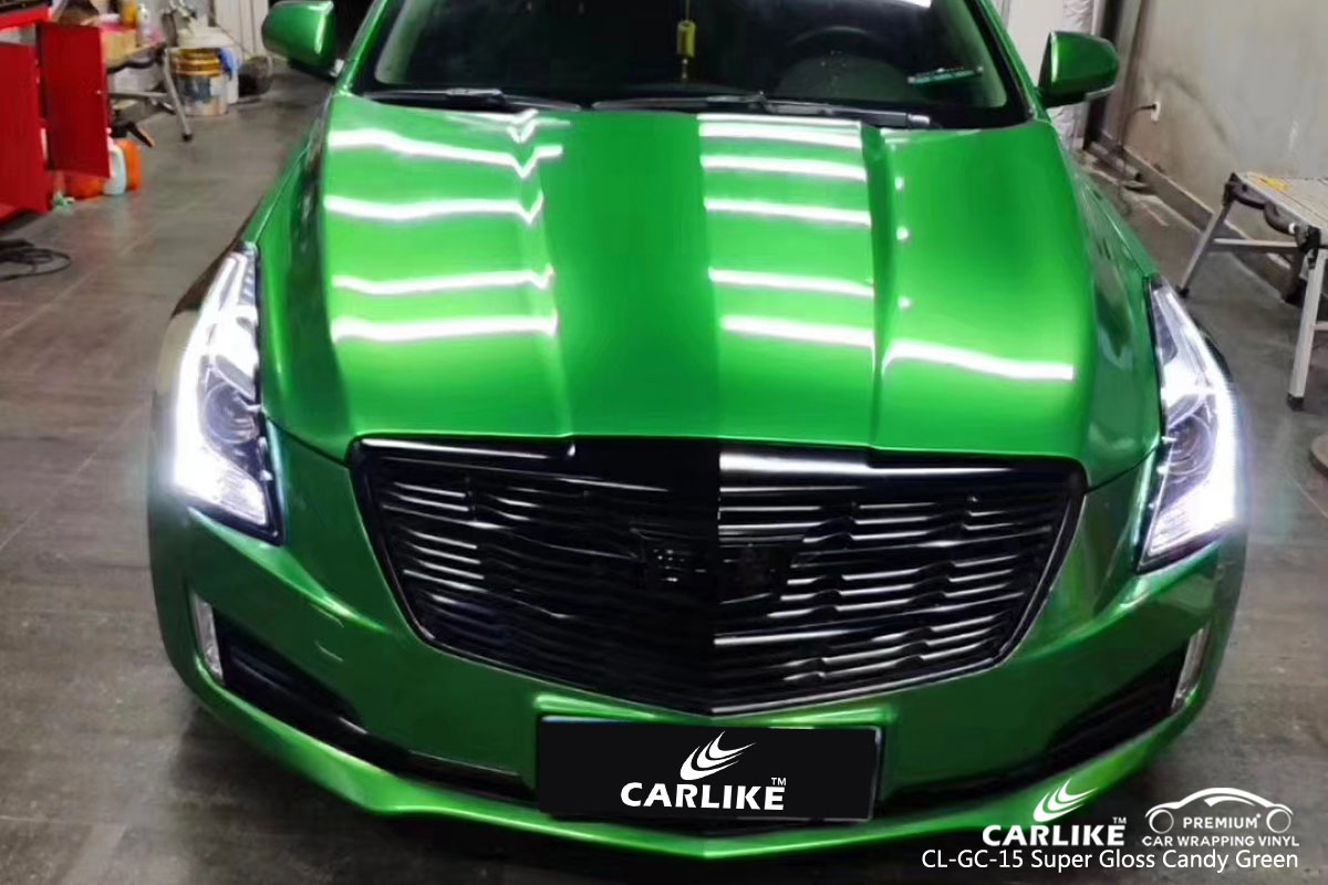 CARLIKE CL-GC-15 super gloss candy green car wrap vinyl for Cadillac