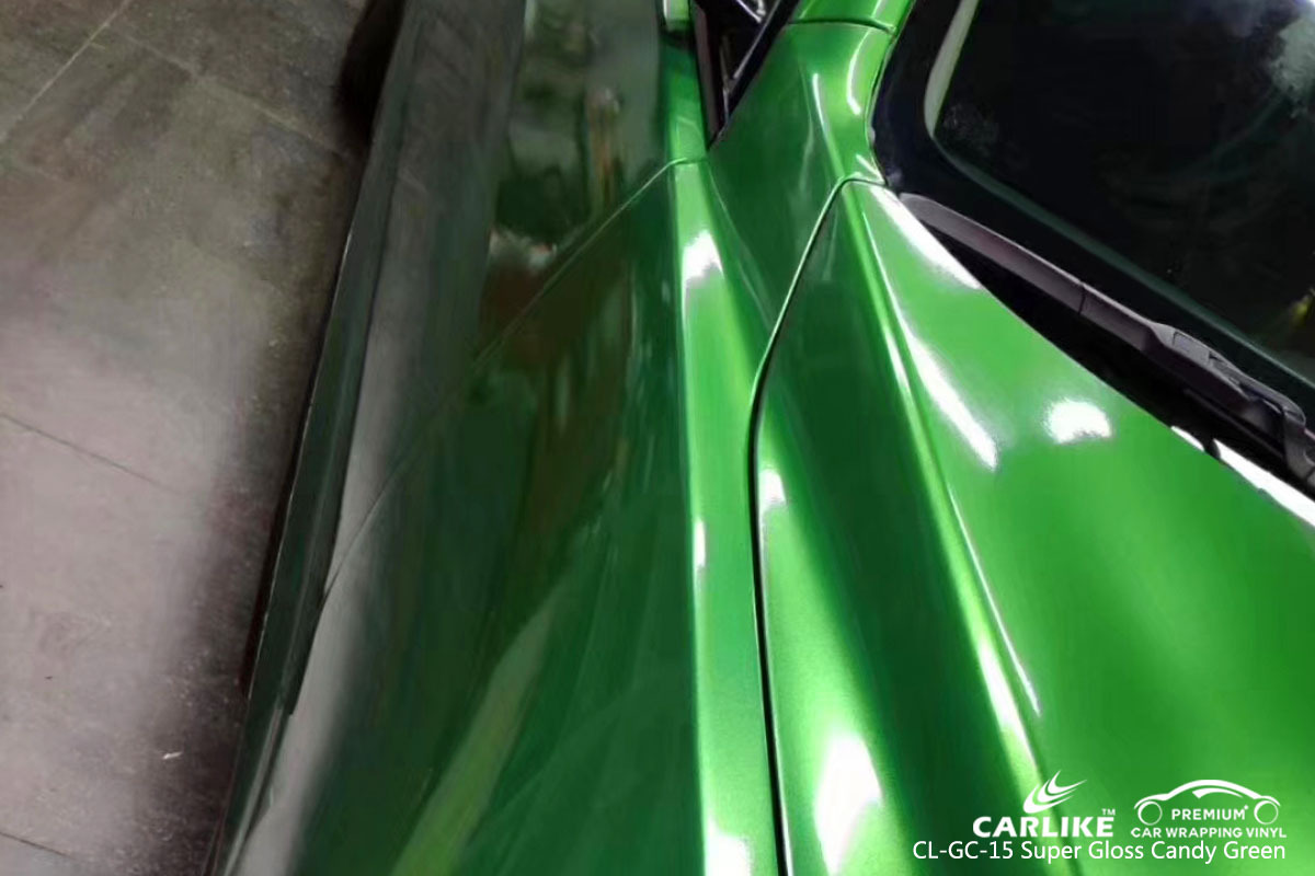 CARLIKE CL-GC-15 super gloss candy green car wrap vinyl for Cadillac