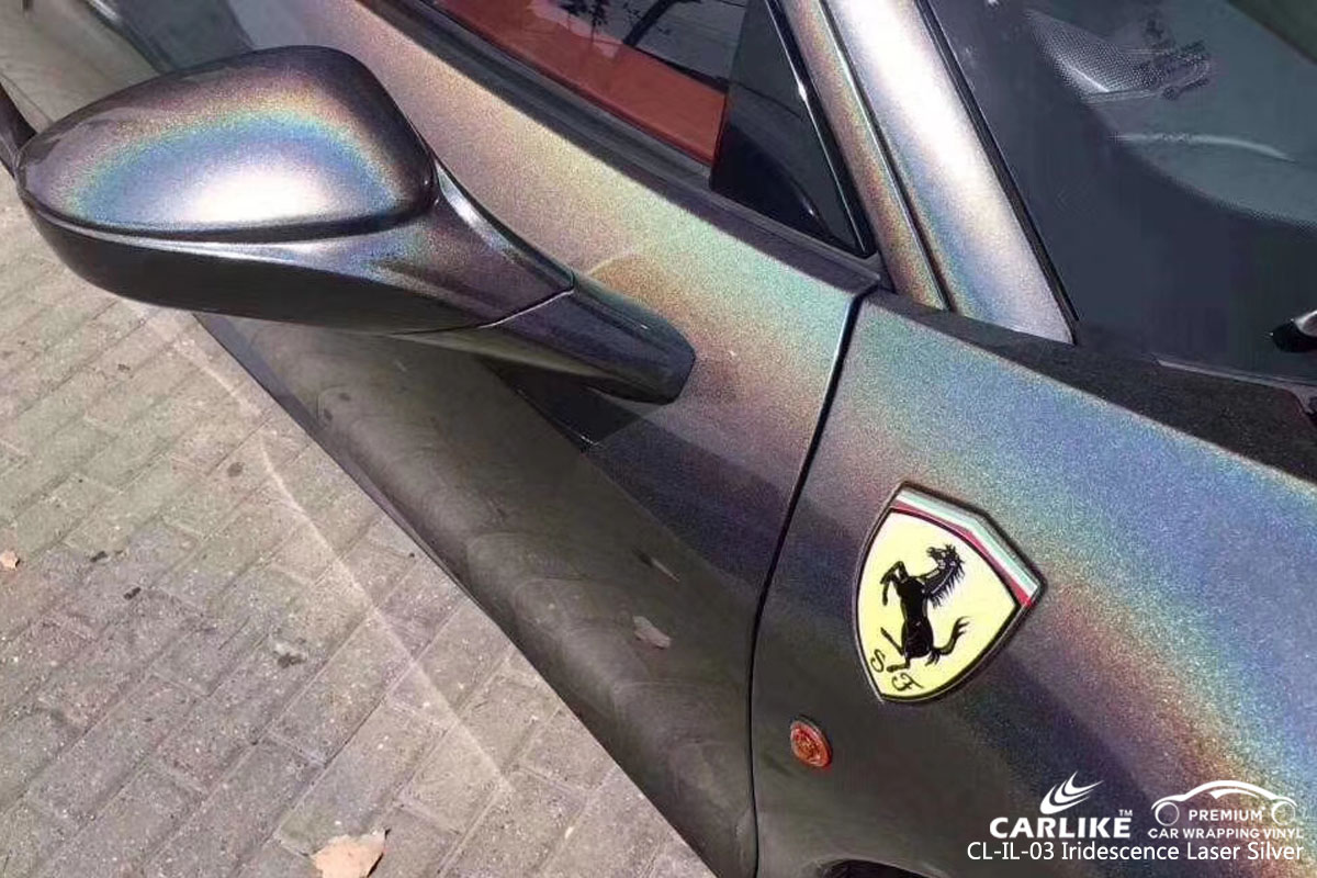 CARLIKE CL-IL-03 iridescence laser silver car wrapping vinyl for Ferrari