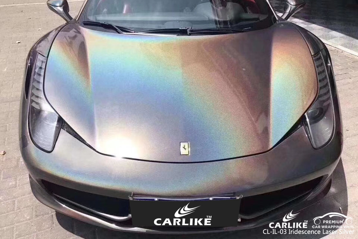 CARLIKE CL-IL-03 iridescence laser silver car wrapping vinyl for Ferrari