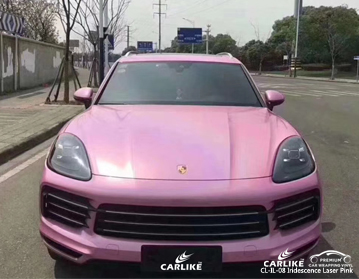 CL-IL-08 Yanardöner lazer pembe Porsche için araba sarma vinil