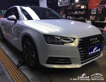 CL-MW-01 لمعان السحر الأبيض إلى الذهب التفاف السيارة الفينيل لأودي