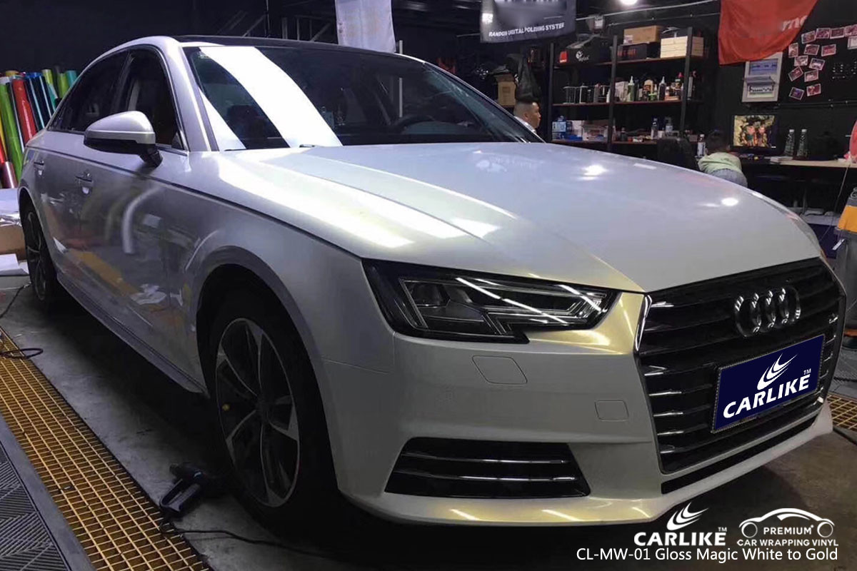 CARLIKE CL-MW-01 gloss magic white to gold car wrap vinyl for Audi