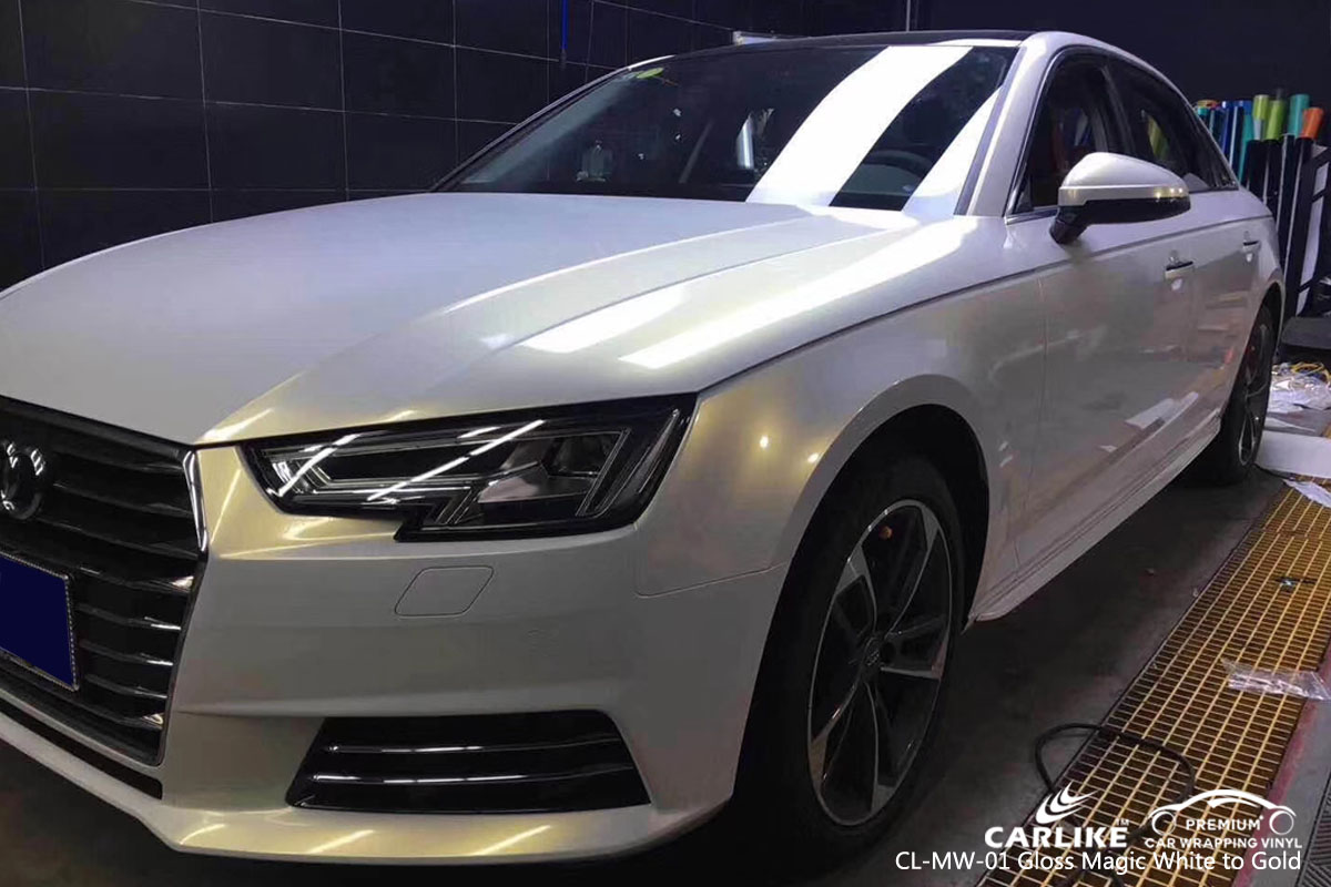 CARLIKE CL-MW-01 gloss magic white to gold car wrap vinyl for Audi