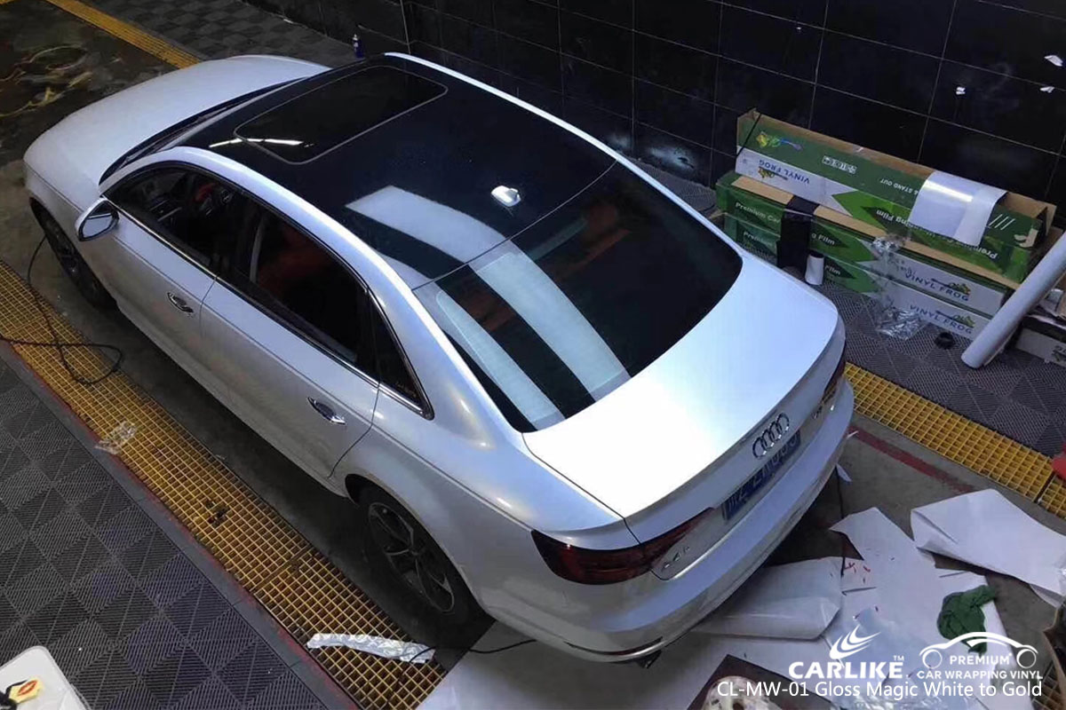 CARLIKE CL-MW-01 gloss magic white to gold car wrap vinyl for Audi