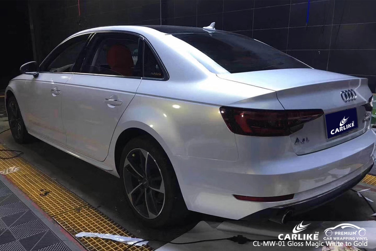 CARLIKE CL-MW-01 gloss magic white to gold car wrap vinyl for Audi