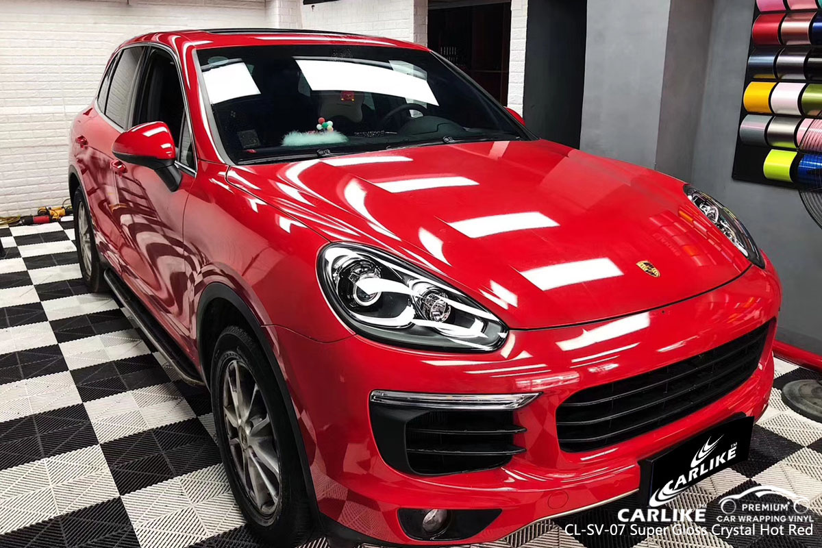 CARLIKE CL-SV-07 super gloss crystal hot red car wrap vinyl for Porsche