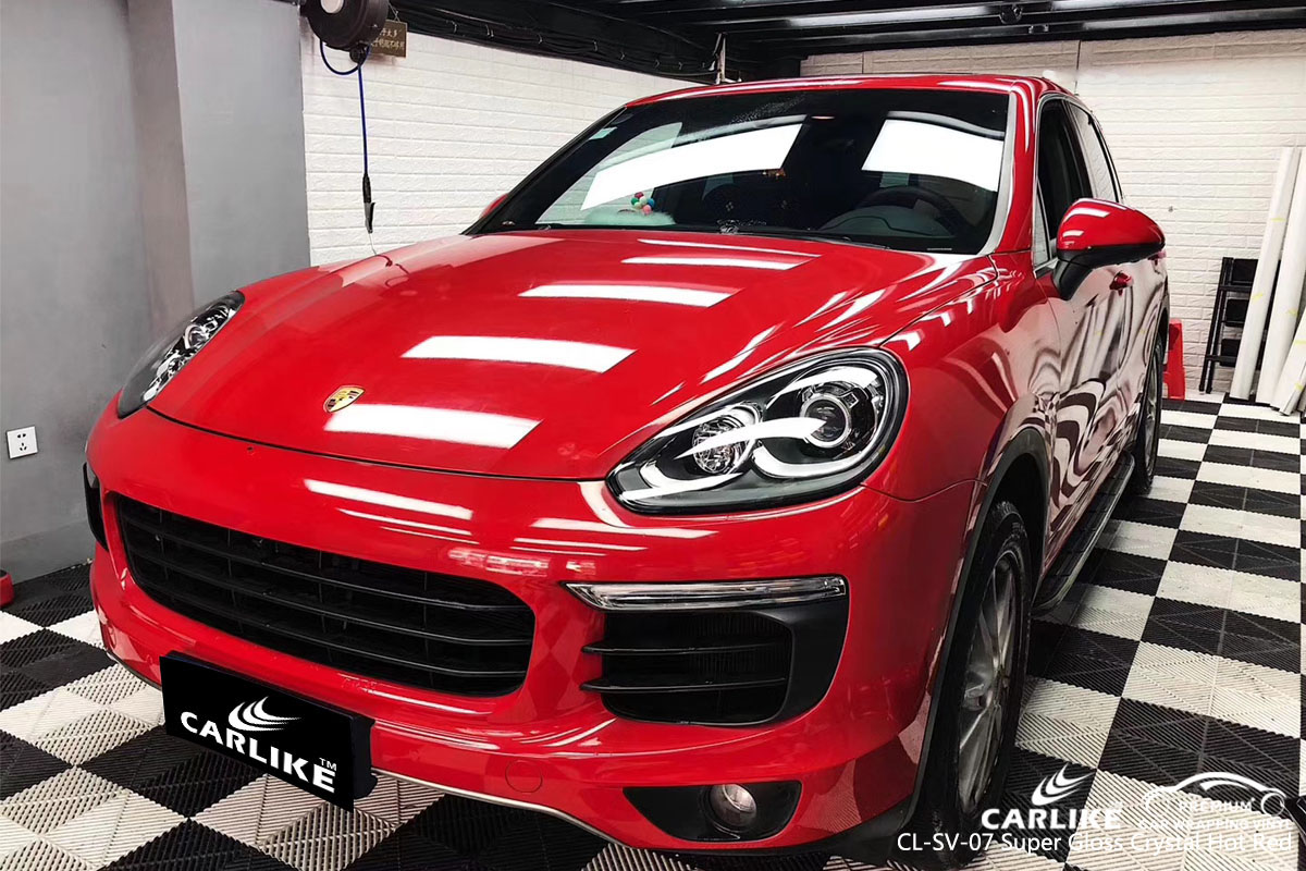 CARLIKE CL-SV-07 super gloss crystal hot red car wrap vinyl for Porsche