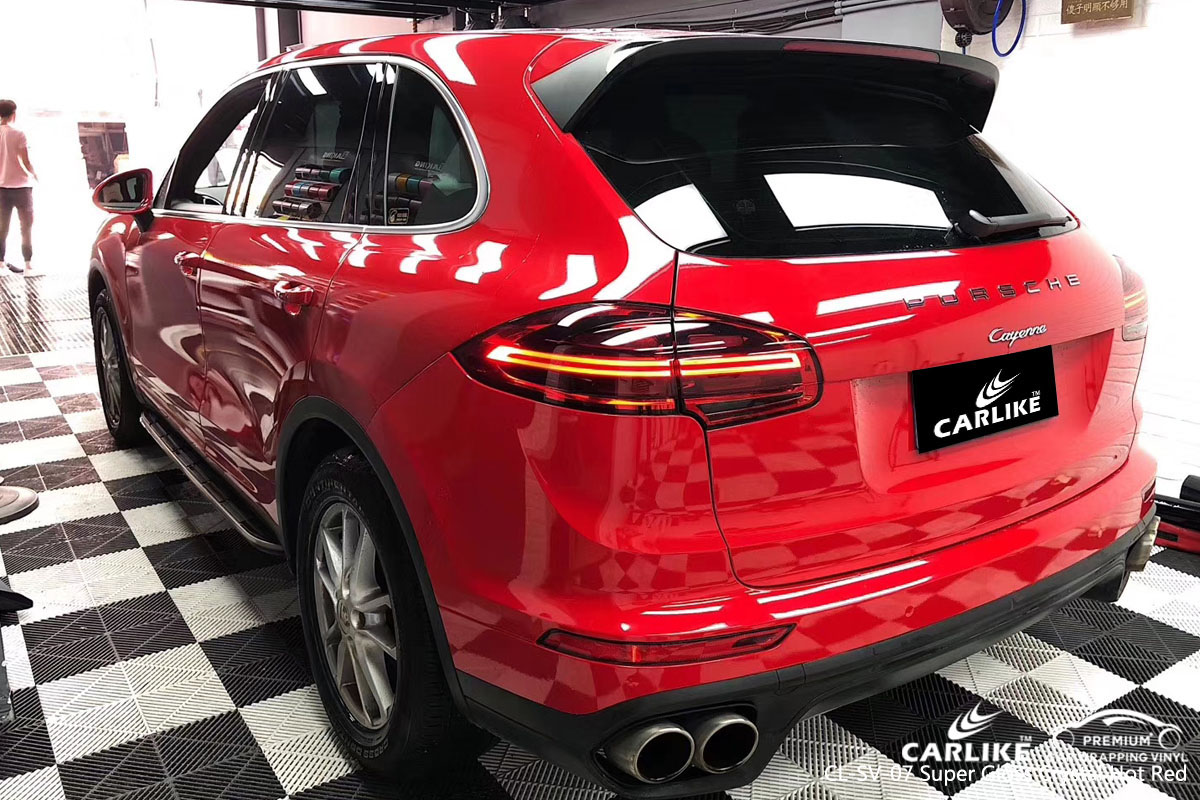 CARLIKE CL-SV-07 super gloss crystal hot red car wrap vinyl for Porsche