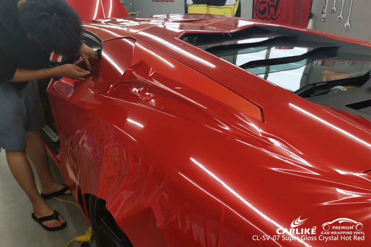 CARLIKE CL-SV-07 super gloss crystal hot red car wrapping vinyl